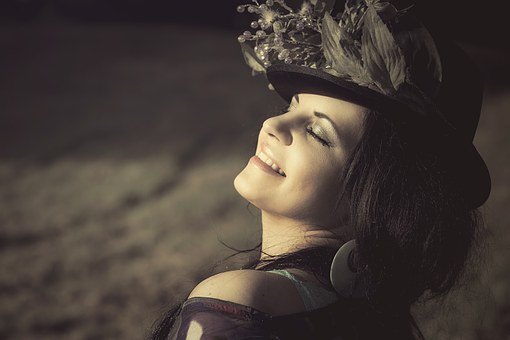 Beauty, Woman, Flowered Hat, Cap