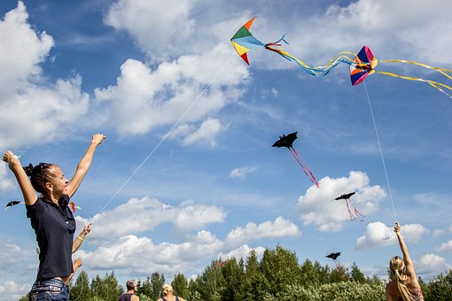 Kite, Kids, Girl, Smiles, Joy, Sky, Cute