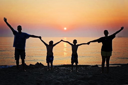 Family, Sunset, Beach, Happiness, Summer