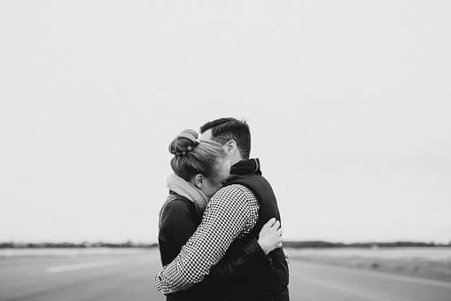 People, Man, Woman, Hug, Black And White