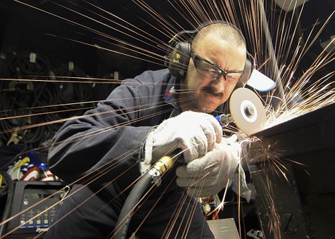 Construction, Worker, Metal, Grinder