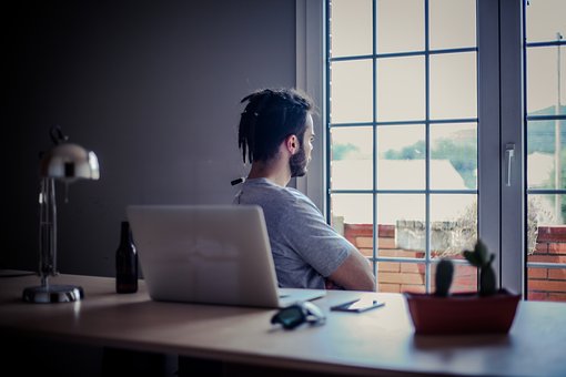 People, Man, Guy, Beard, Laptop, Window