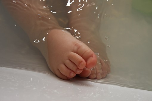 Baby, Feet, Baby Feet, Bathing, Water