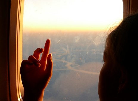 Girl, Hand, Airplane Window, Child