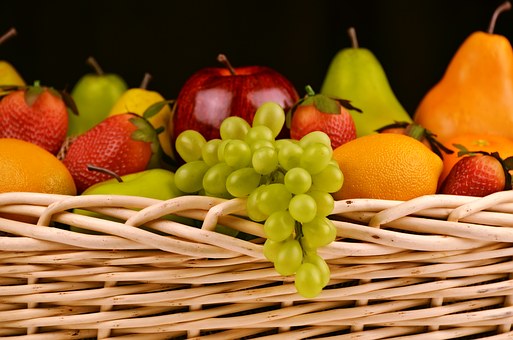 Fruit Basket, Grapes, Apples, Pears