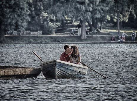 Water, Boat, Couple, Love, Kiss