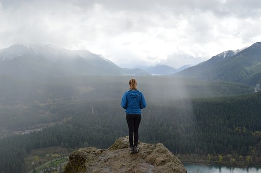 Woman, Person, Top, Peak, Cliff, Hiking