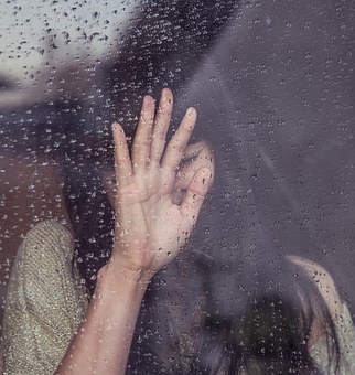 Girl, Sad, Crying, Raining, Rain Drops