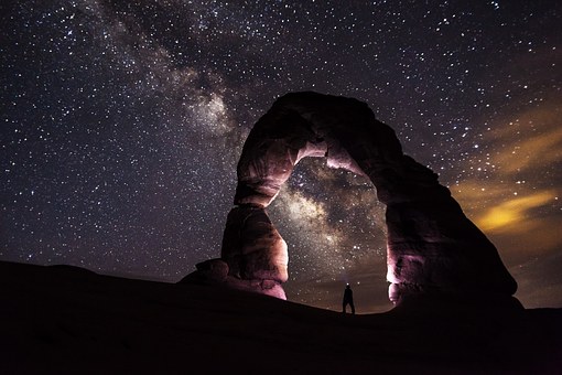 Delicate Arch, Night, Stars, Landscape
